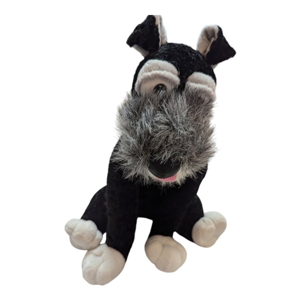 Peek a Boo Toys Stuffed schnauzer dog black gray blep‎ red collar 12 in big eyes
